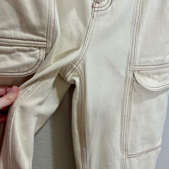 PacSun Elastic Waist White Bone Cargo Denim Pants Mid Rise Size Medium - Picture 11 of 16